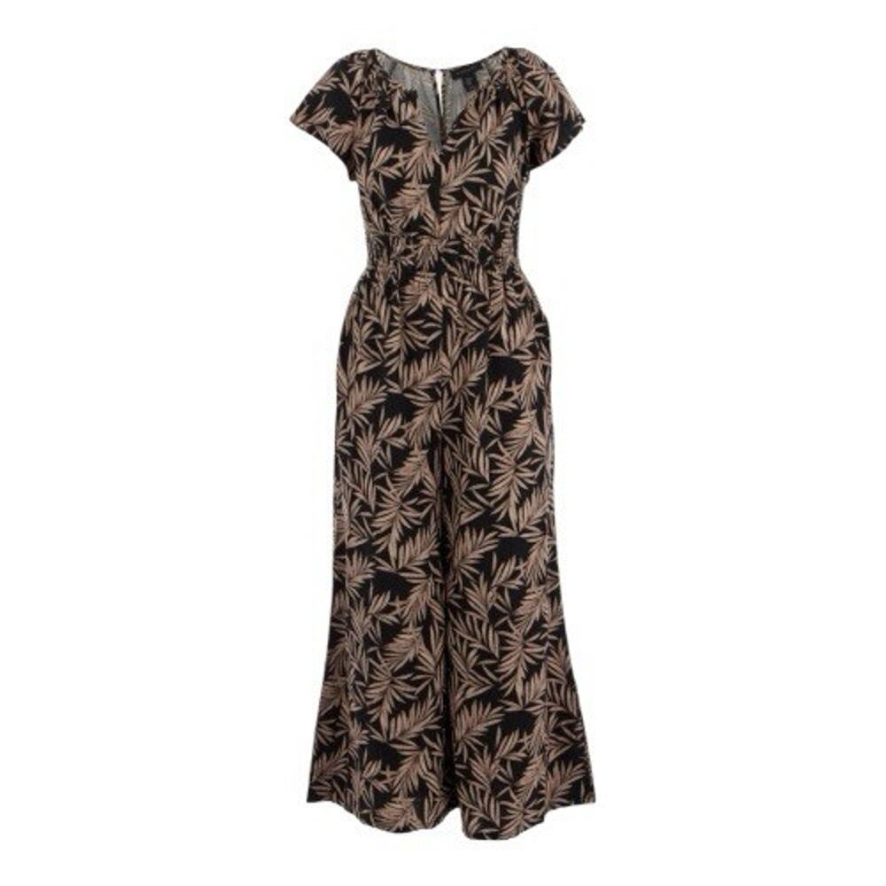 Tahari Jumpsuit Womens Leaf Print Linen Blend Wide Leg Casual XL